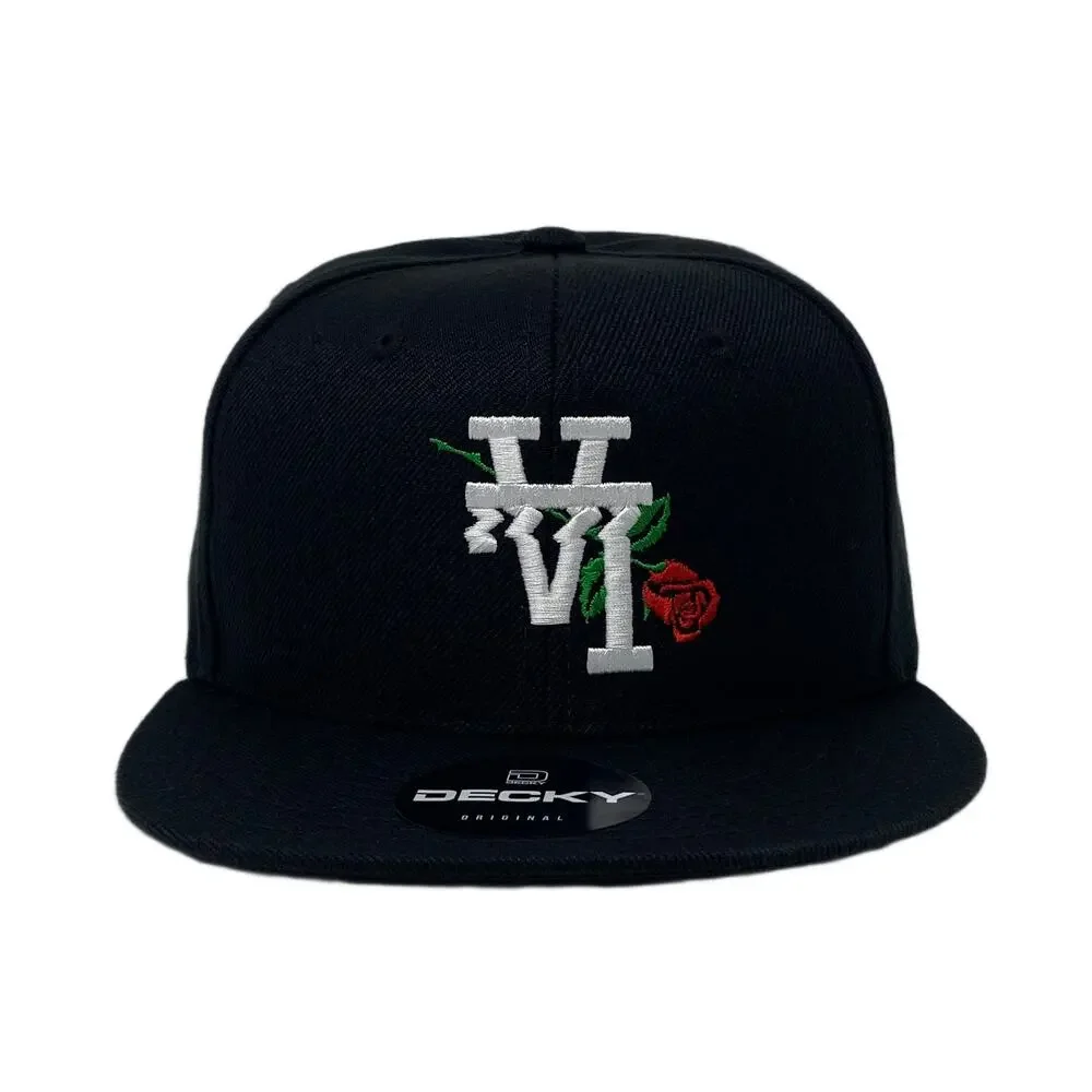Los Angeles LA Wavy Upside Down Rose Snapback Hat All Black